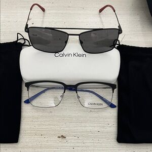 Calvin Klein Black Sunglasses and Black/Blue Eyeglasses Set